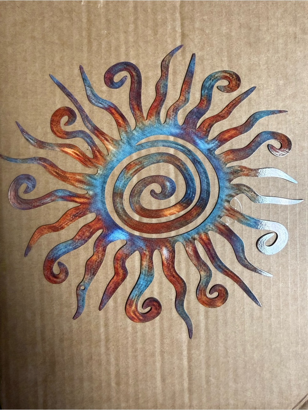 Blue and Copper Spiral Sun Metal Wall Art